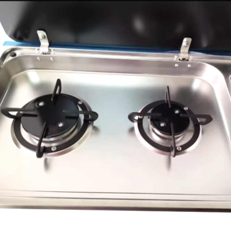 Estufa de gas de dos quemadores de acero inoxidable con tapa de cristal de seguridad para autocaravana de caravana que acampa Rv