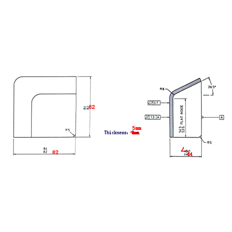 Chapa modificada para requisitos particulares que sella el cuarto de los pies de la plataforma del grueso cuadrado de 4m m, 82mm*82m m, altura 44m m